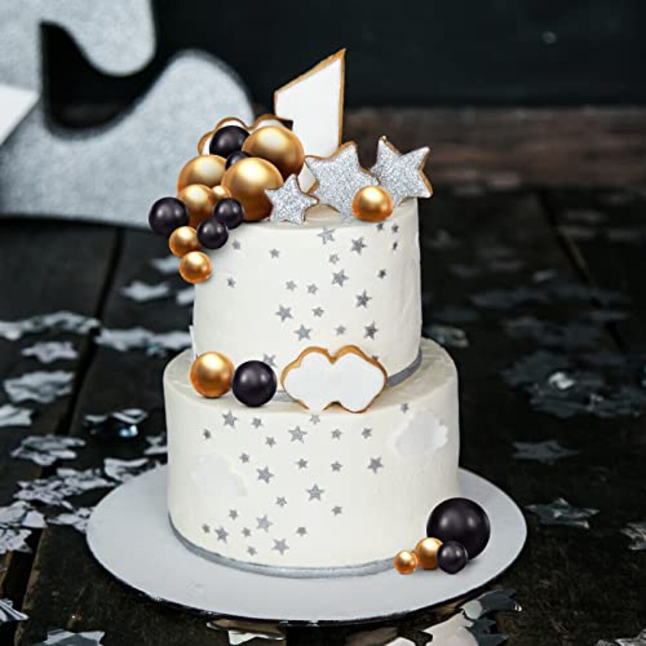 66 Pieces Mini Balloon Cake Topper Set - Includes Faux Pearl Balls and Cake Picks in Gold and Black for DIY Cake Insert Topper, Perfect for Anniversary, Graduation, Birthday Party, and Baby Shower Decorations